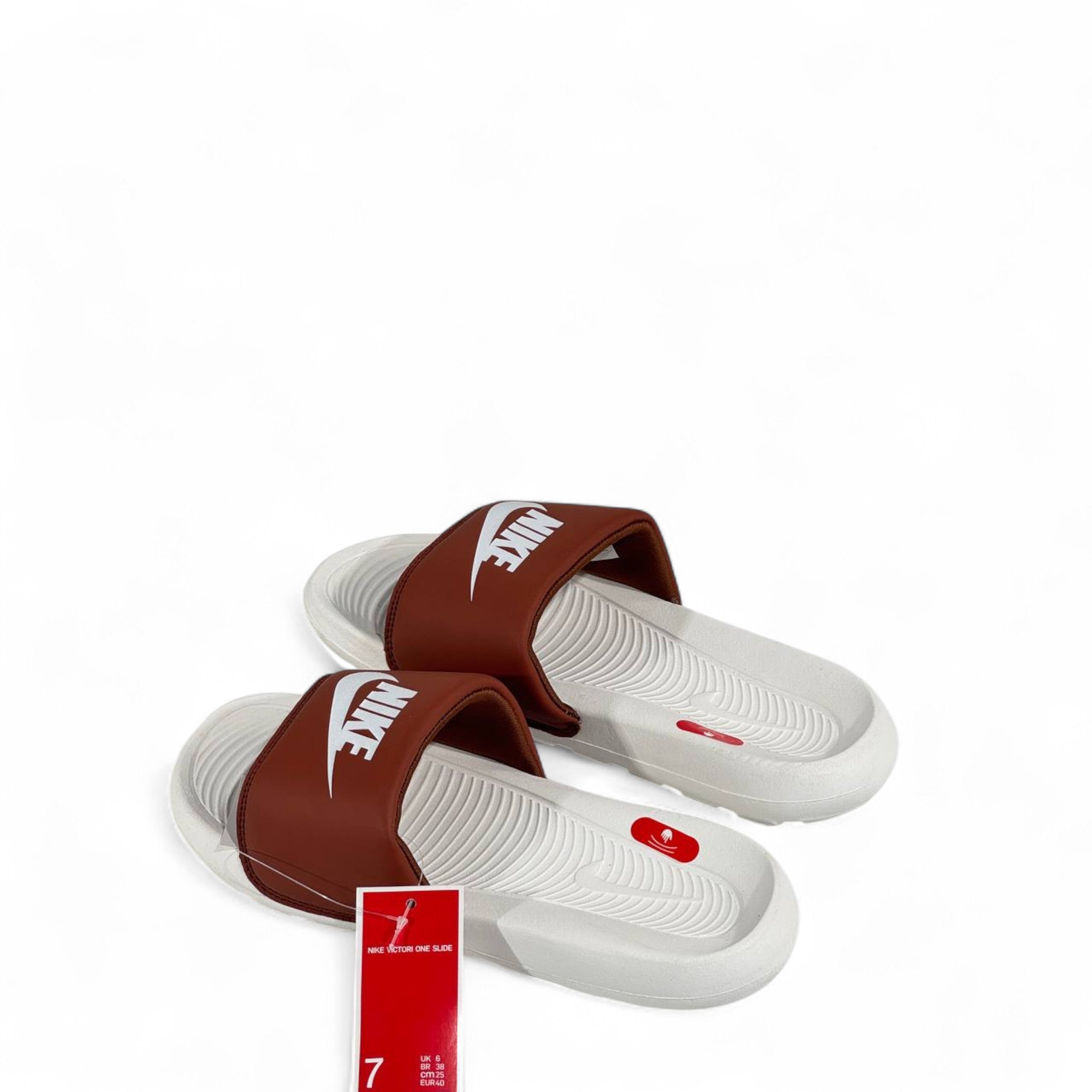 🤎 Nike Brown & White Slides – Classic Comfort Slippers with White Swoosh ✔️