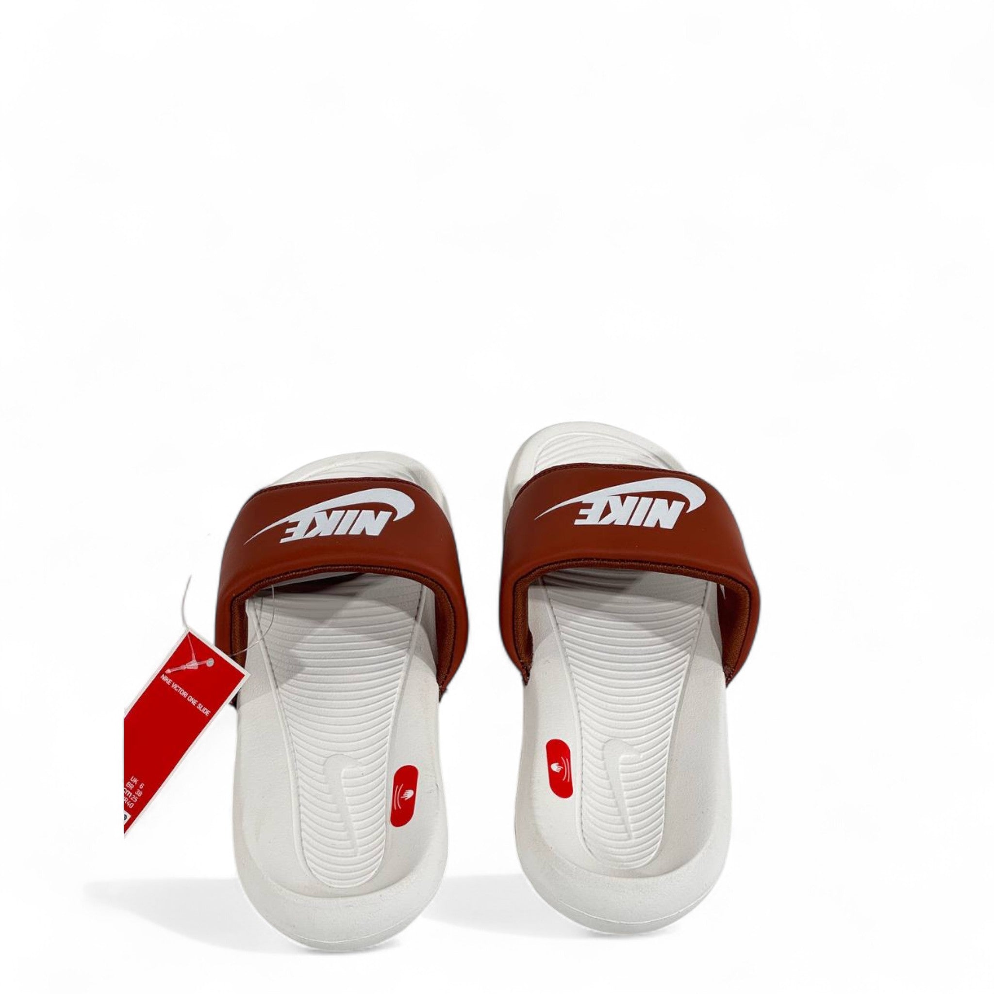 🤎 Nike Brown & White Slides – Classic Comfort Slippers with White Swoosh ✔️