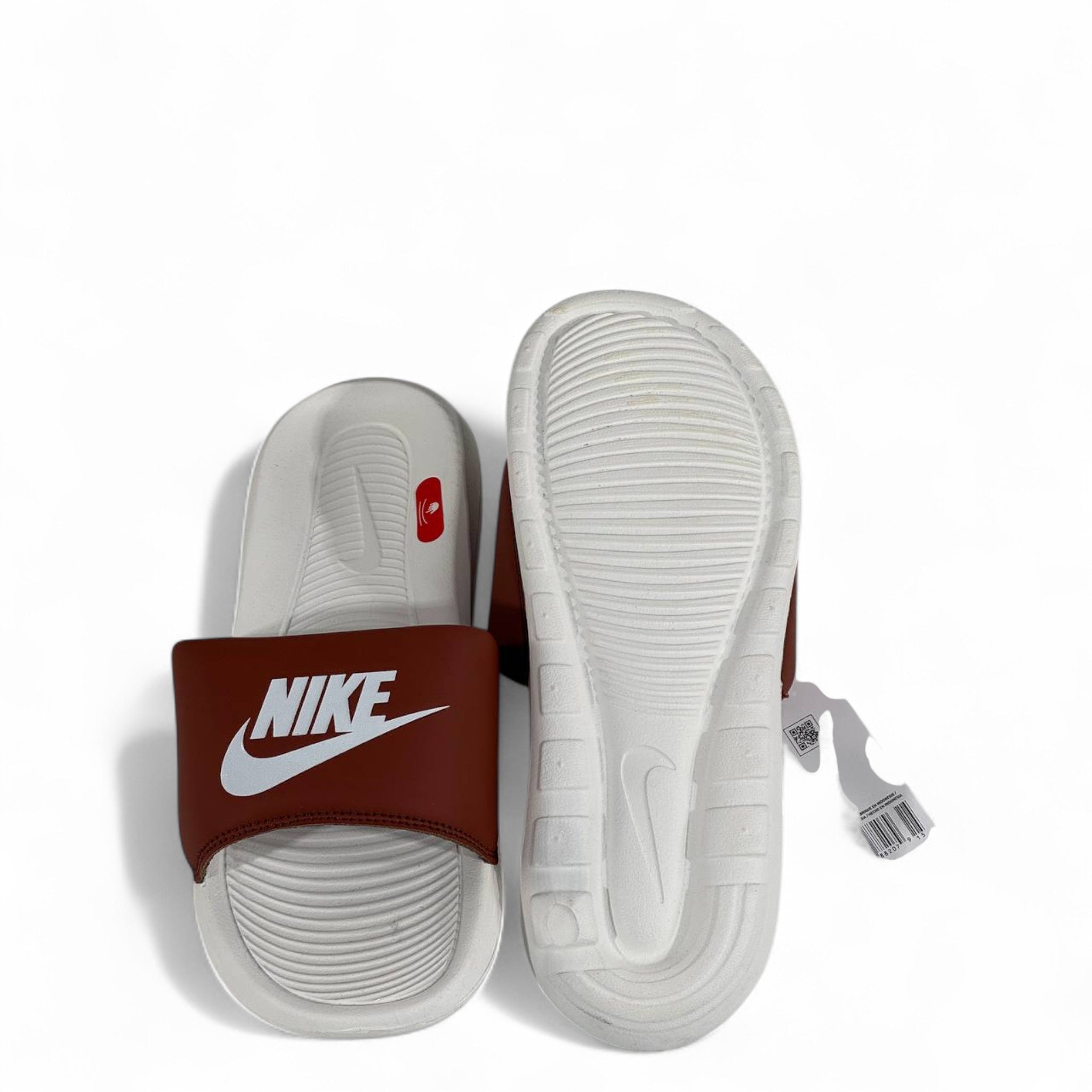 🤎 Nike Brown & White Slides – Classic Comfort Slippers with White Swoosh ✔️