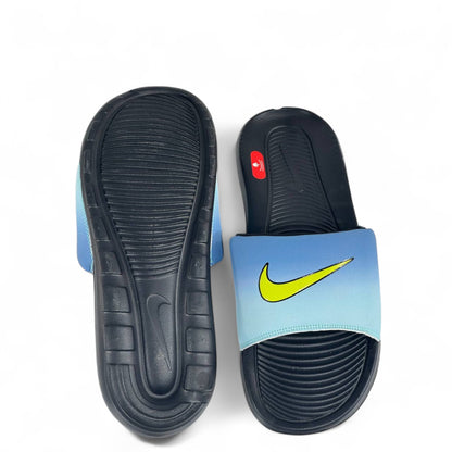 🌊 Nike Blue Gradient Slides – Neon Yellow Swoosh Summer Slippers 💛💙