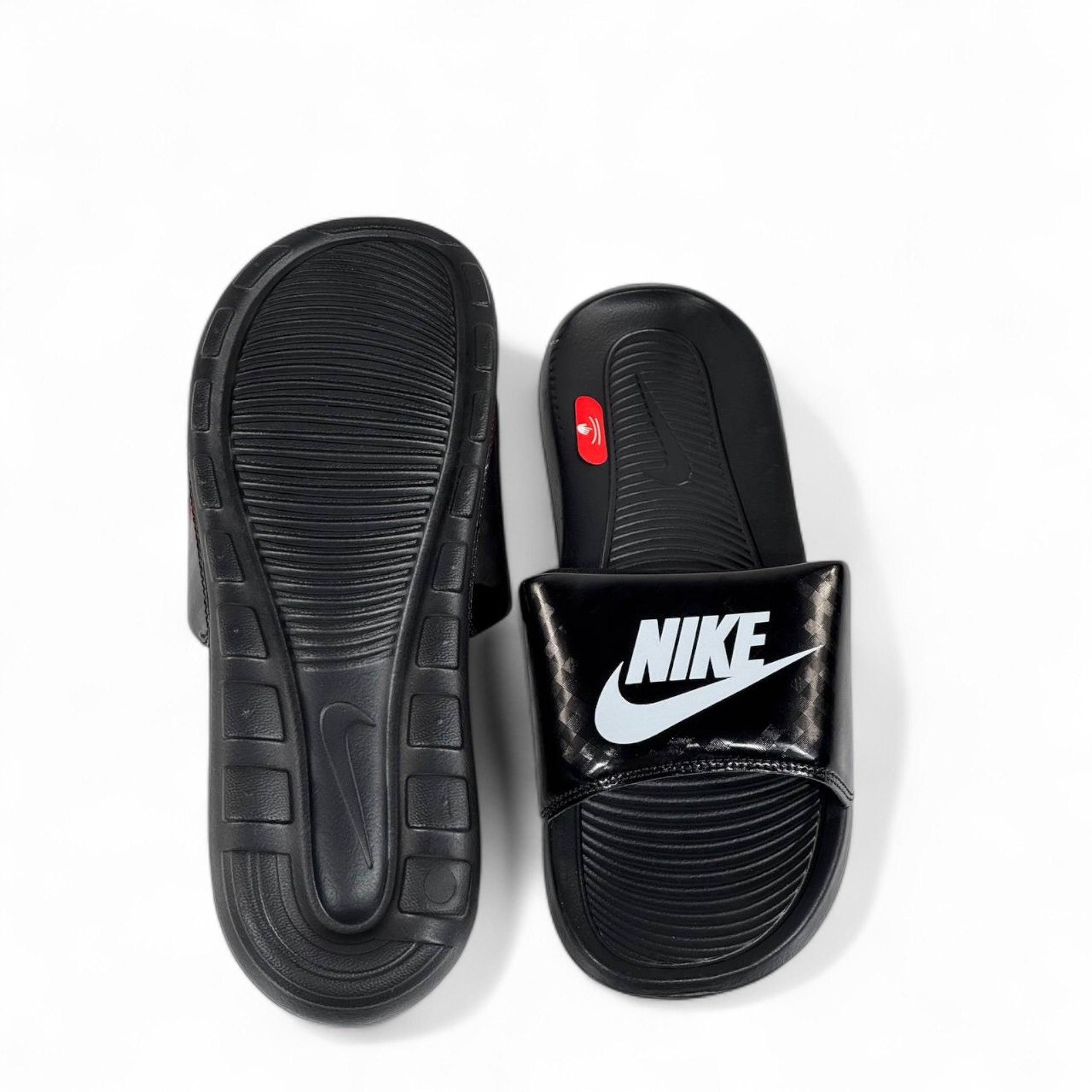 ⚫ Nike Carbon Fiber Strap Slides – Black Comfort Slippers with White Swoosh ✔️