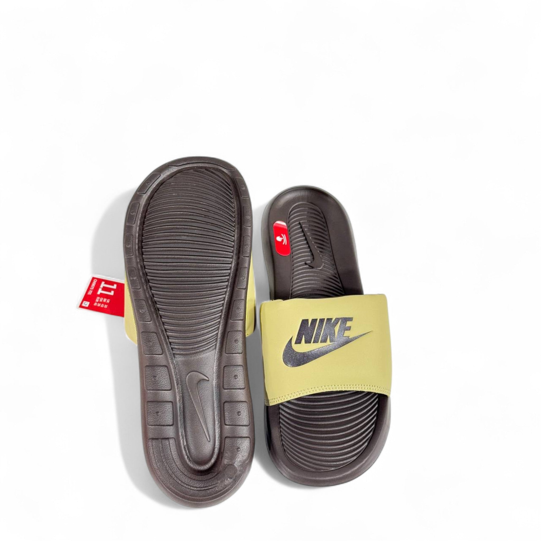 🤎 Nike Olive & Brown Slides – Classic Comfort Slippers with Black Swoosh ✔️