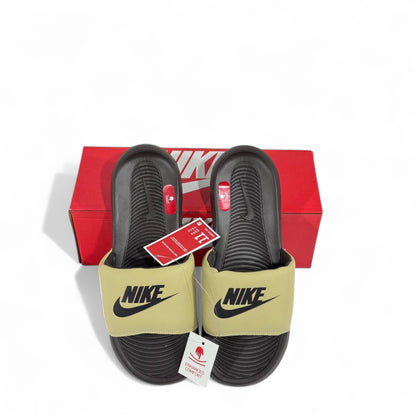 🤎 Nike Olive & Brown Slides – Classic Comfort Slippers with Black Swoosh ✔️