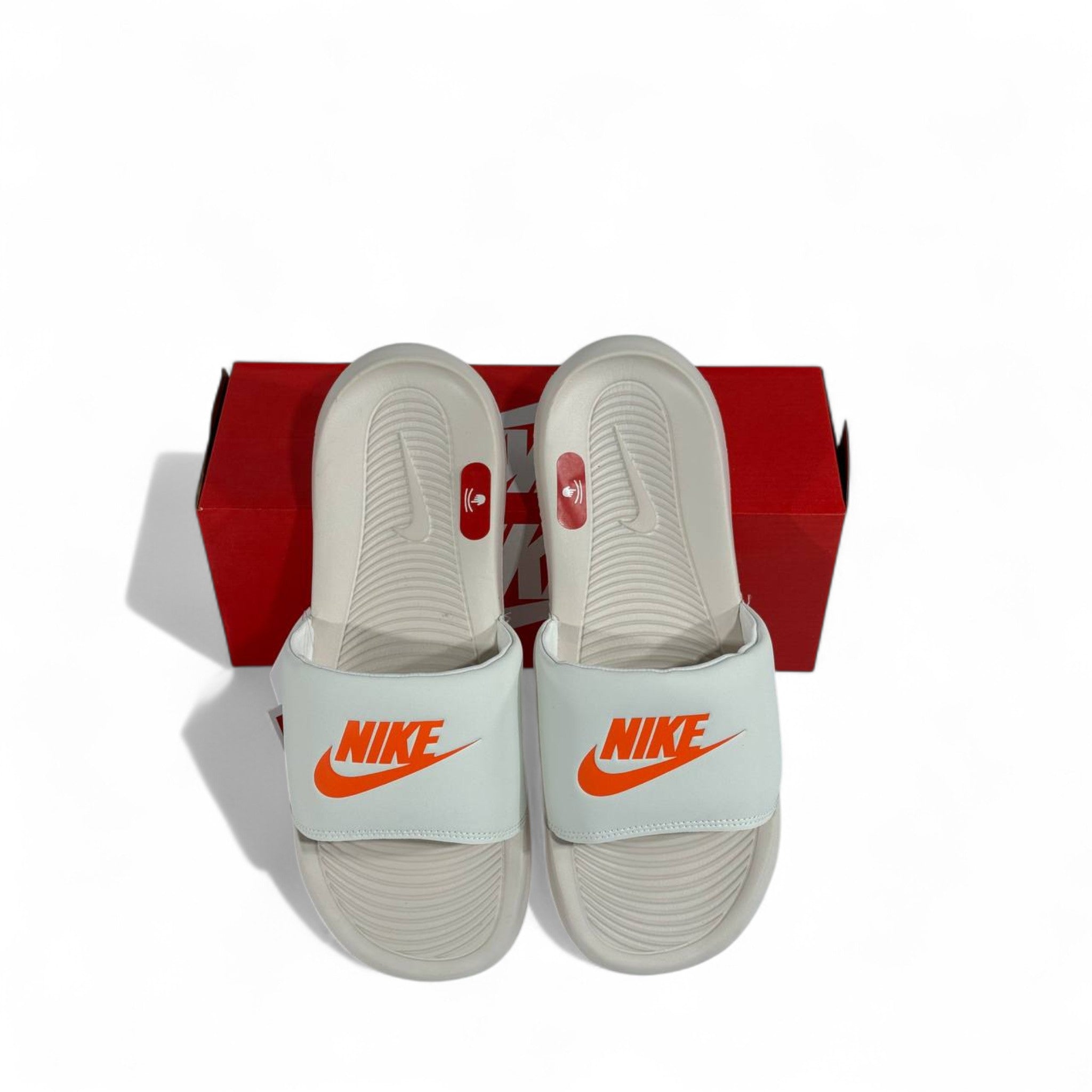 🟠 Nike white Slides with Orange Swoosh – Bold Summer Comfort ☀️