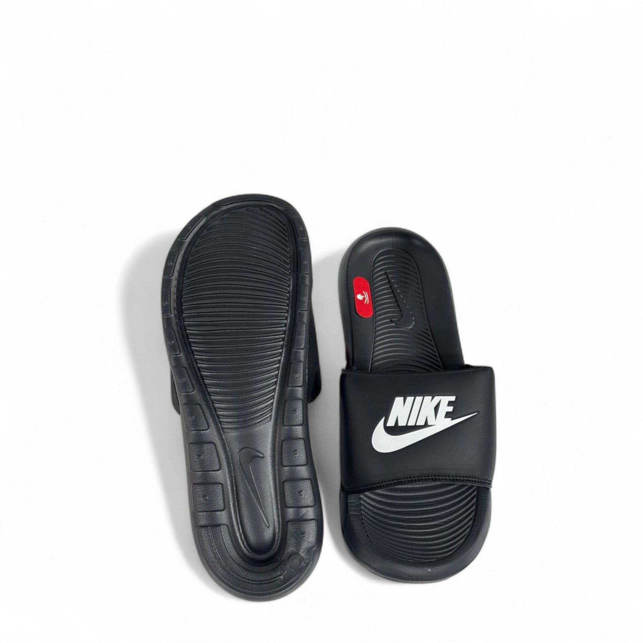 ⚫⚪ Nike Black Slides with White Swoosh – Classic Everyday Slippers ✔️