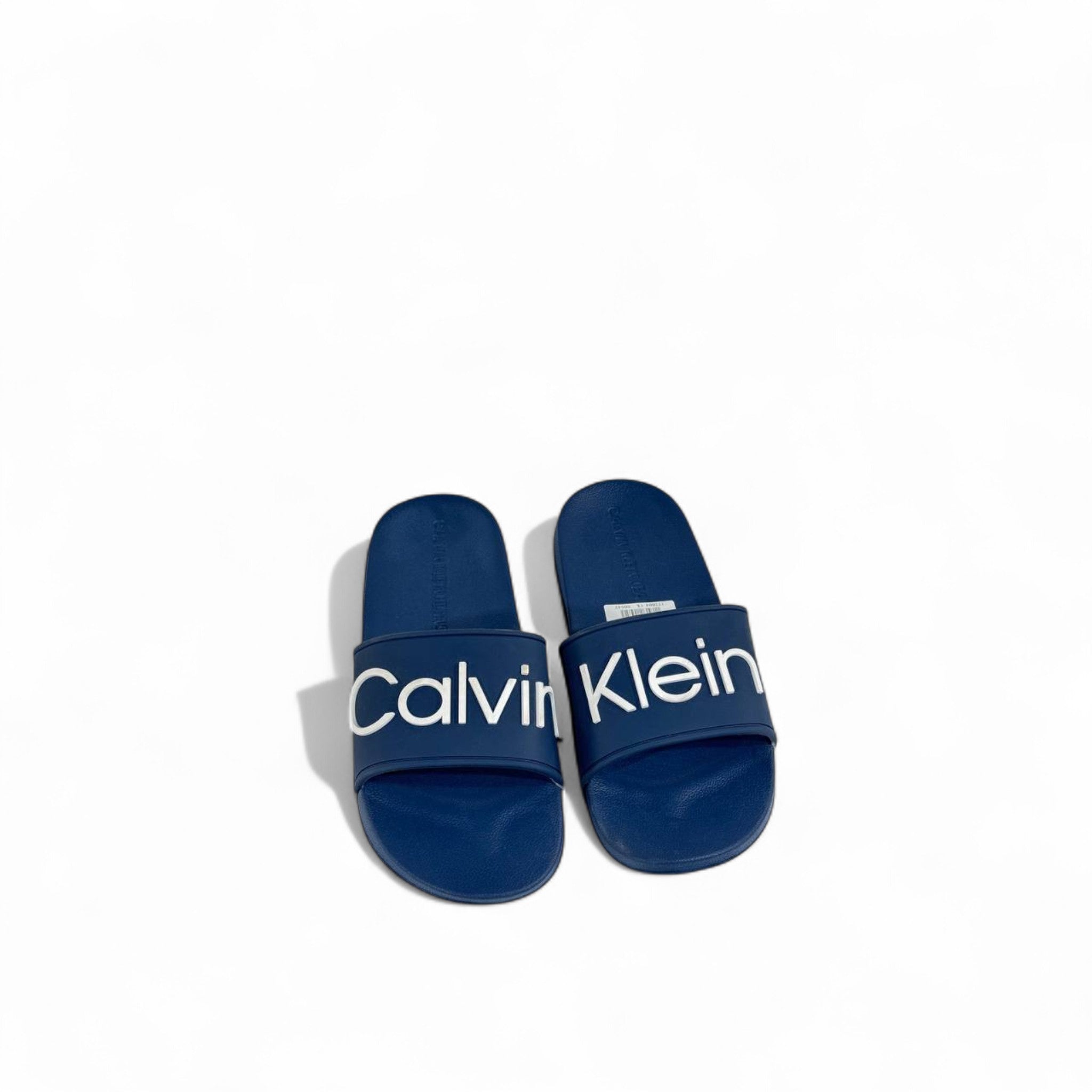 💙 Calvin Klein Navy Blue Slides – Oversized White Logo Slippers