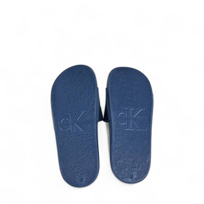 💙 Calvin Klein Navy Blue Slides – Oversized White Logo Slippers