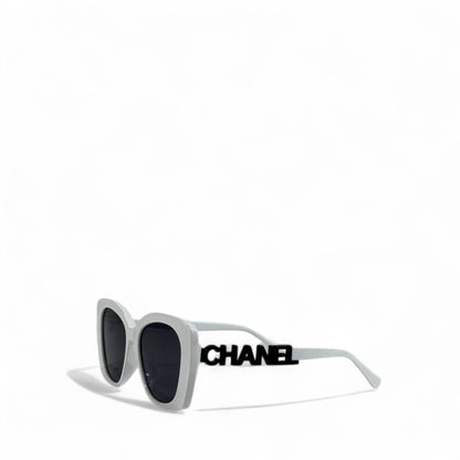 🤍 Chanel Square Cat-Eye Sunglasses – White Frame & Black CHANEL Logo | Luxury Designer Eyewear
