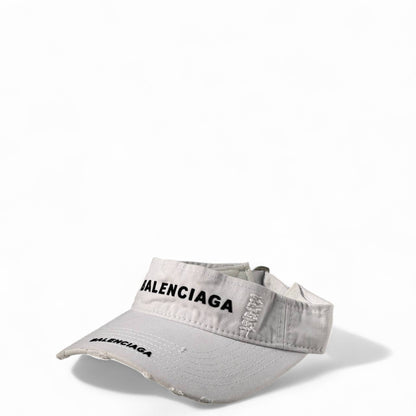 Balenciaga Distressed Logo Visor – White Canvas Streetwear Edition