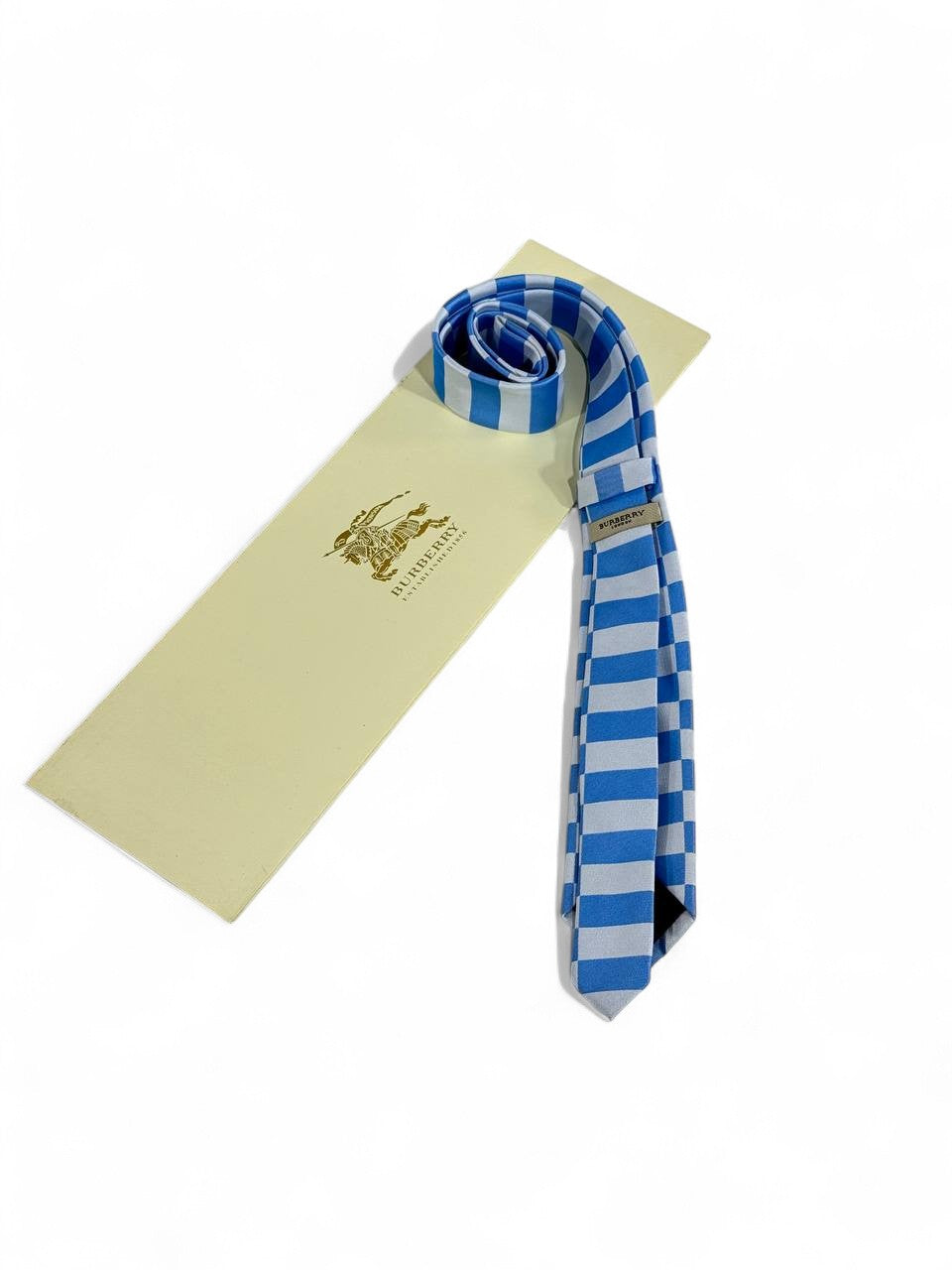 🔵 Burberry Luxury Silk Tie – Blue & Grey Striped Pattern 👔💼 | Designer Men’s Necktie