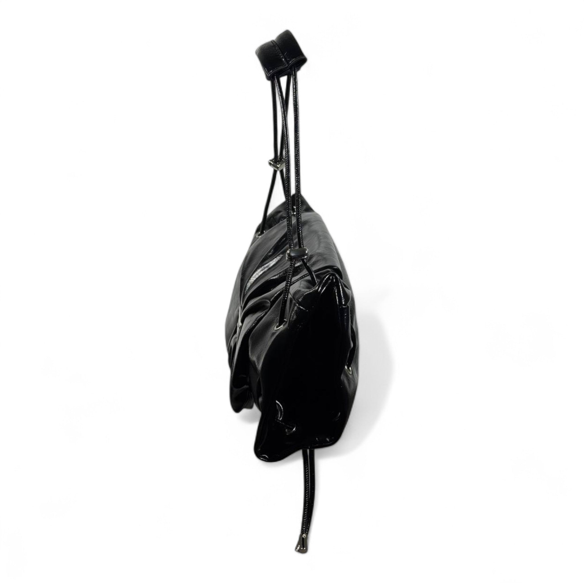DIESEL Black Gloss Ruched Shoulder Bag 🖤✨ | Iconic Bow Detail & Silver Hardware