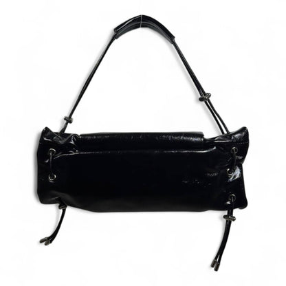 DIESEL Black Gloss Ruched Shoulder Bag 🖤✨ | Iconic Bow Detail & Silver Hardware