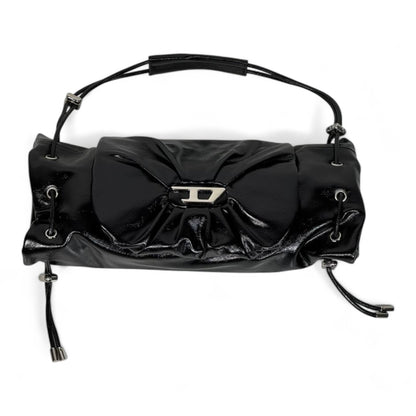 DIESEL Black Gloss Ruched Shoulder Bag 🖤✨ | Iconic Bow Detail & Silver Hardware