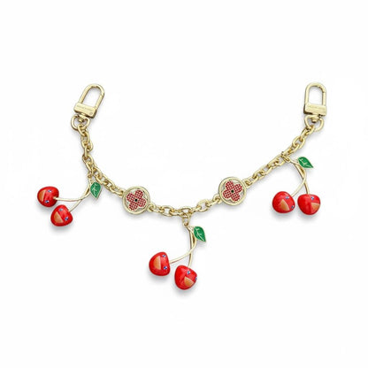 Louis Vuitton Cherry Bag Charm – Gold Chain with Red Enamel Cherries 🍒✨