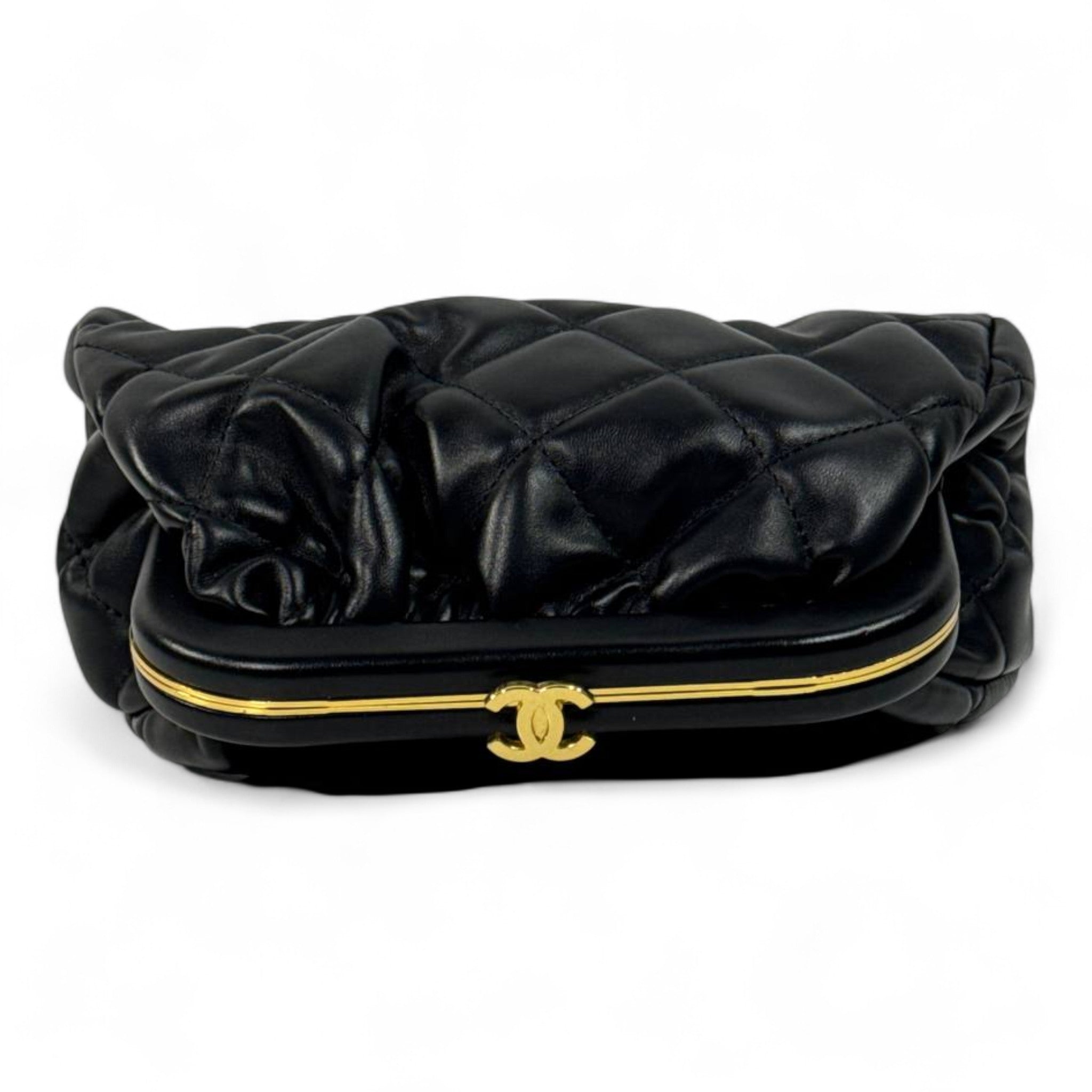 Chanel Black Quilted Clutch – Soft Pillow Leather with Gold CC Frame 🖤✨