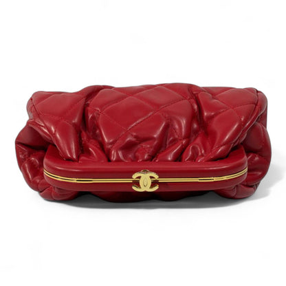 Chanel Red Quilted Clutch – Soft Pillow Leather with Vintage Frame 🔥✨