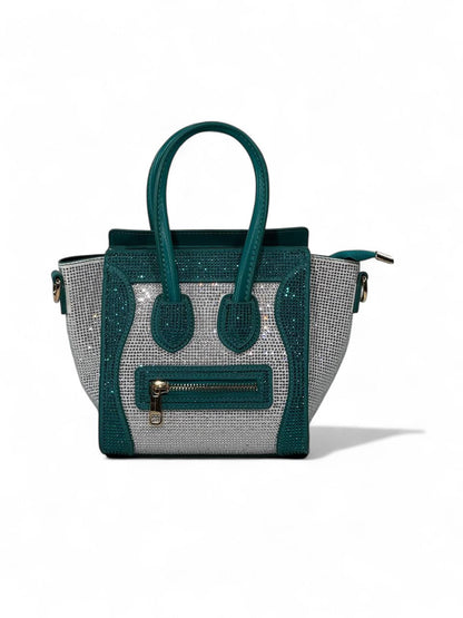 ✨ Céline Nano Luggage Crystal Mini Tote – Green & Silver Edition ✨