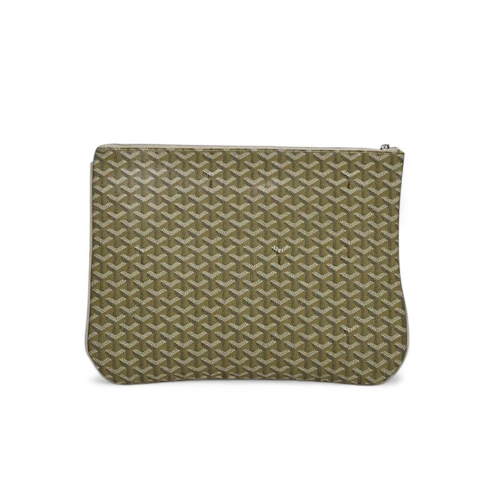 ✨ Goyard-Inspired Luxury Flat Pouch – Olive Green Monogram Clutch