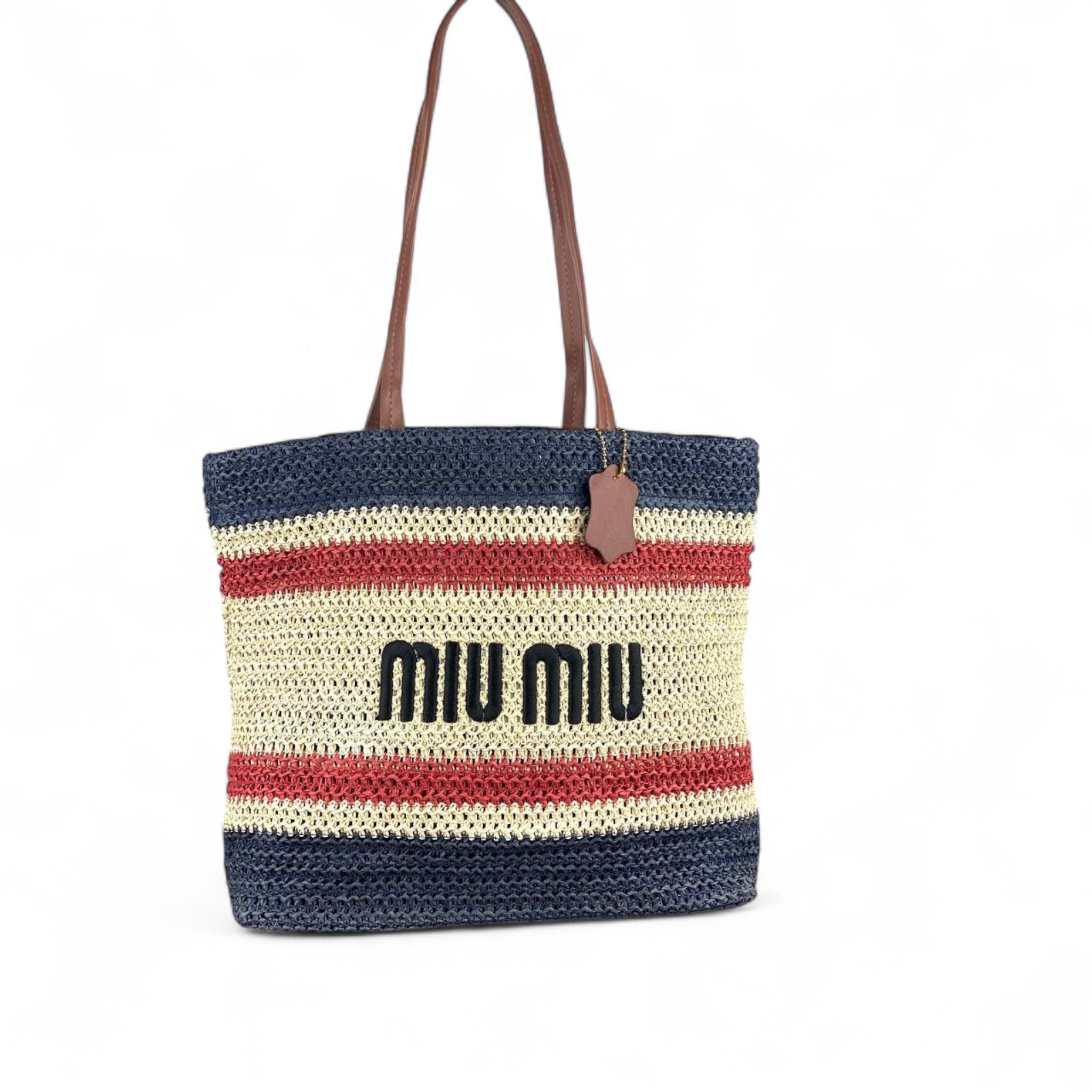 Miu Miu Blue Striped Raffia Tote Bag 🌊🍒 – Nautical Chic Meets Boho Vibes