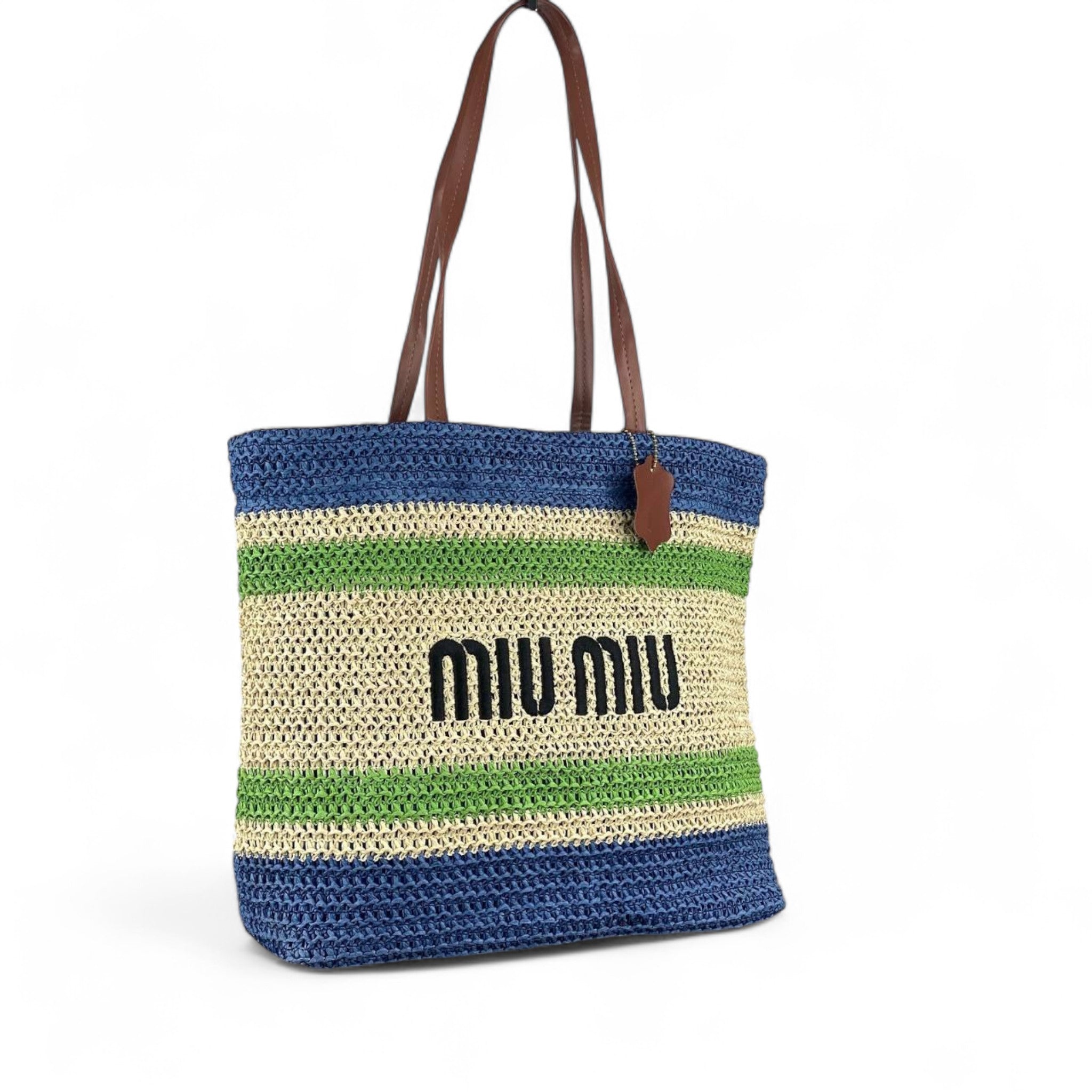 Miu Miu Blue & Green Raffia Tote Bag 🌊🌿 – Laid-Back Luxe for Summer Days