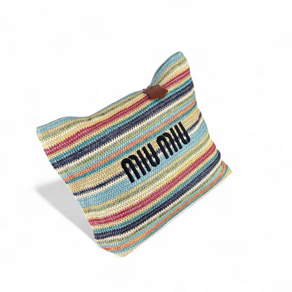Miu Miu Multicolor Striped Raffia Bag 🌈🧵 – Vibrant, Playful, and Effortlessly Chic
