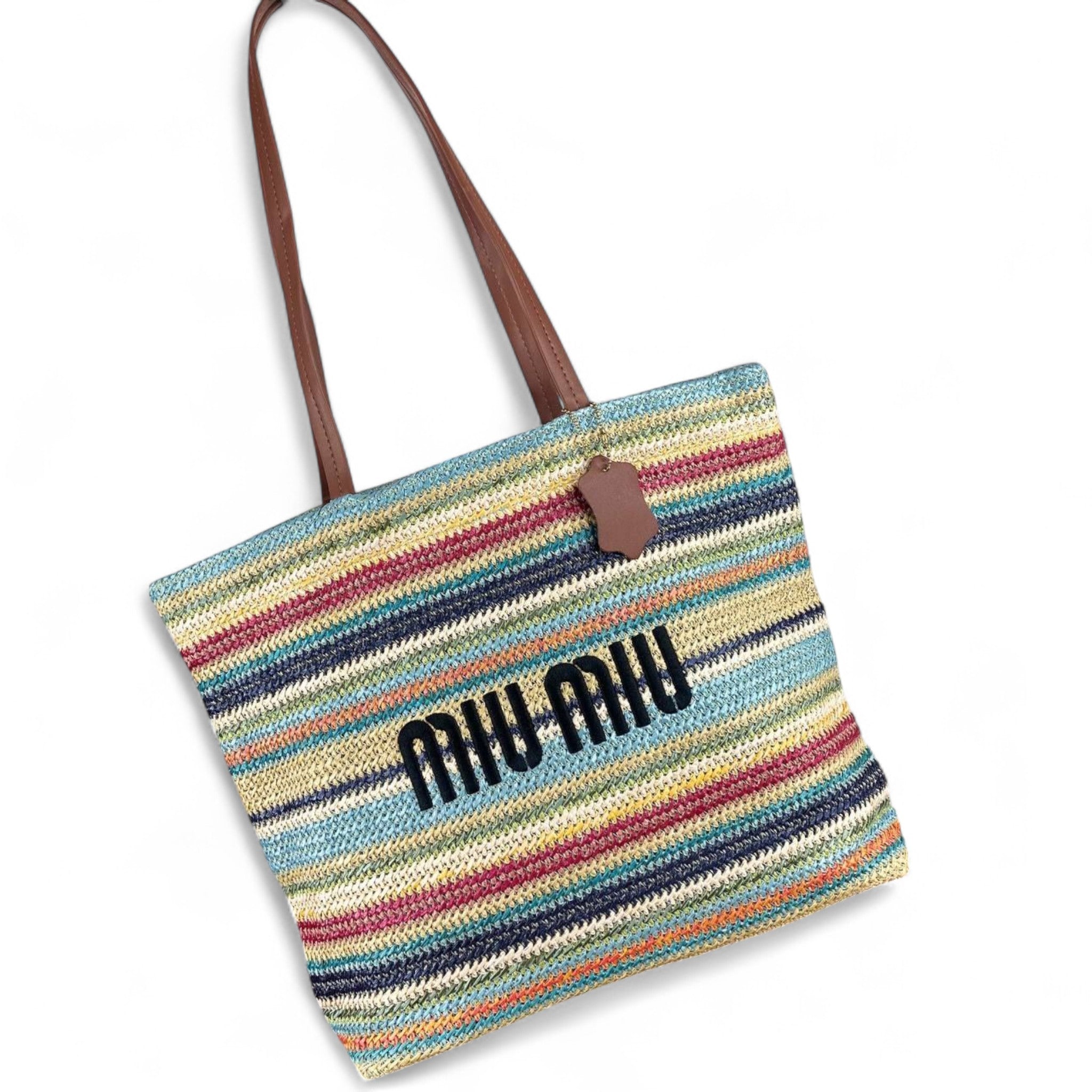 Miu Miu Multicolor Striped Raffia Bag 🌈🧵 – Vibrant, Playful, and Effortlessly Chic