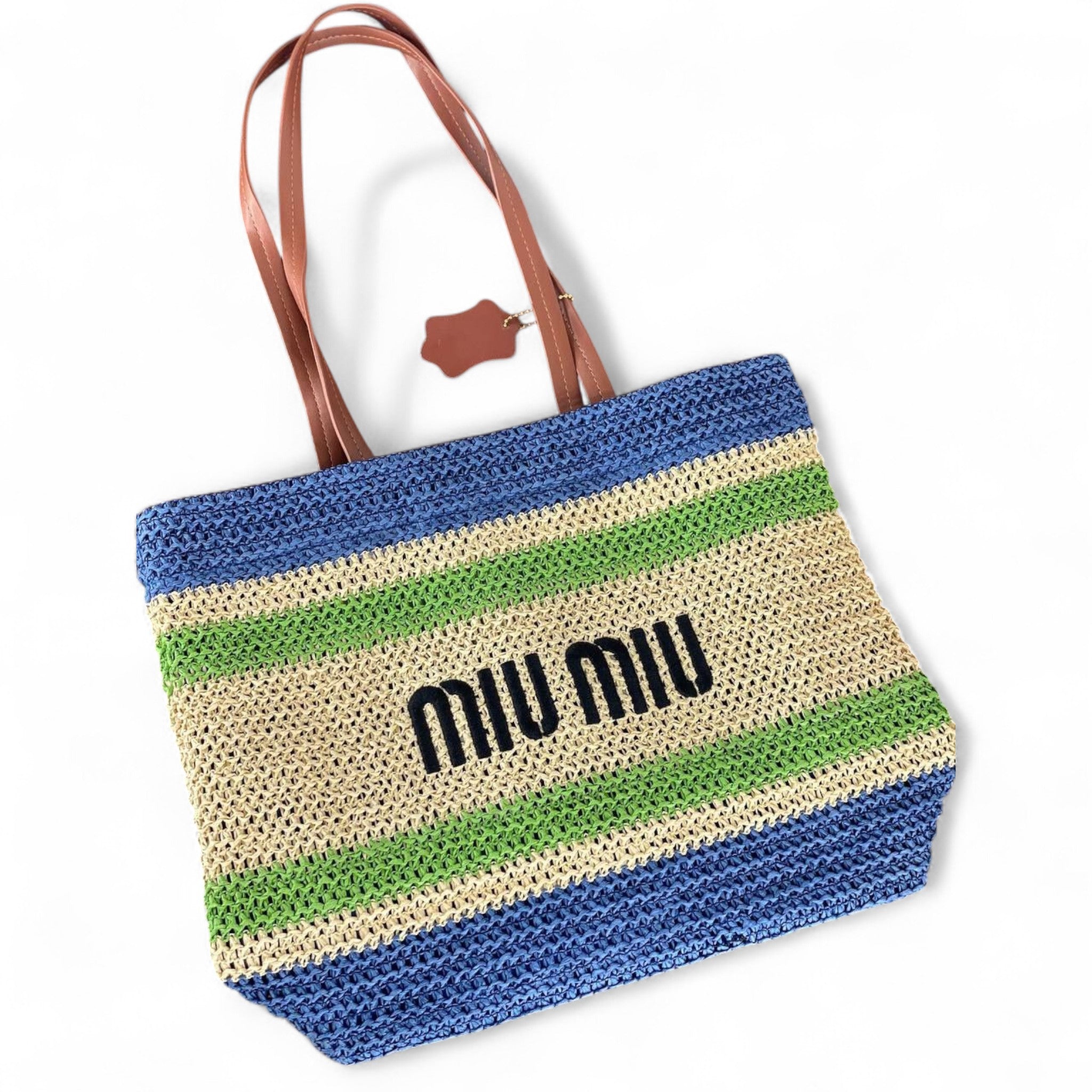 Miu Miu Blue & Green Raffia Tote Bag 🌊🌿 – Laid-Back Luxe for Summer Days