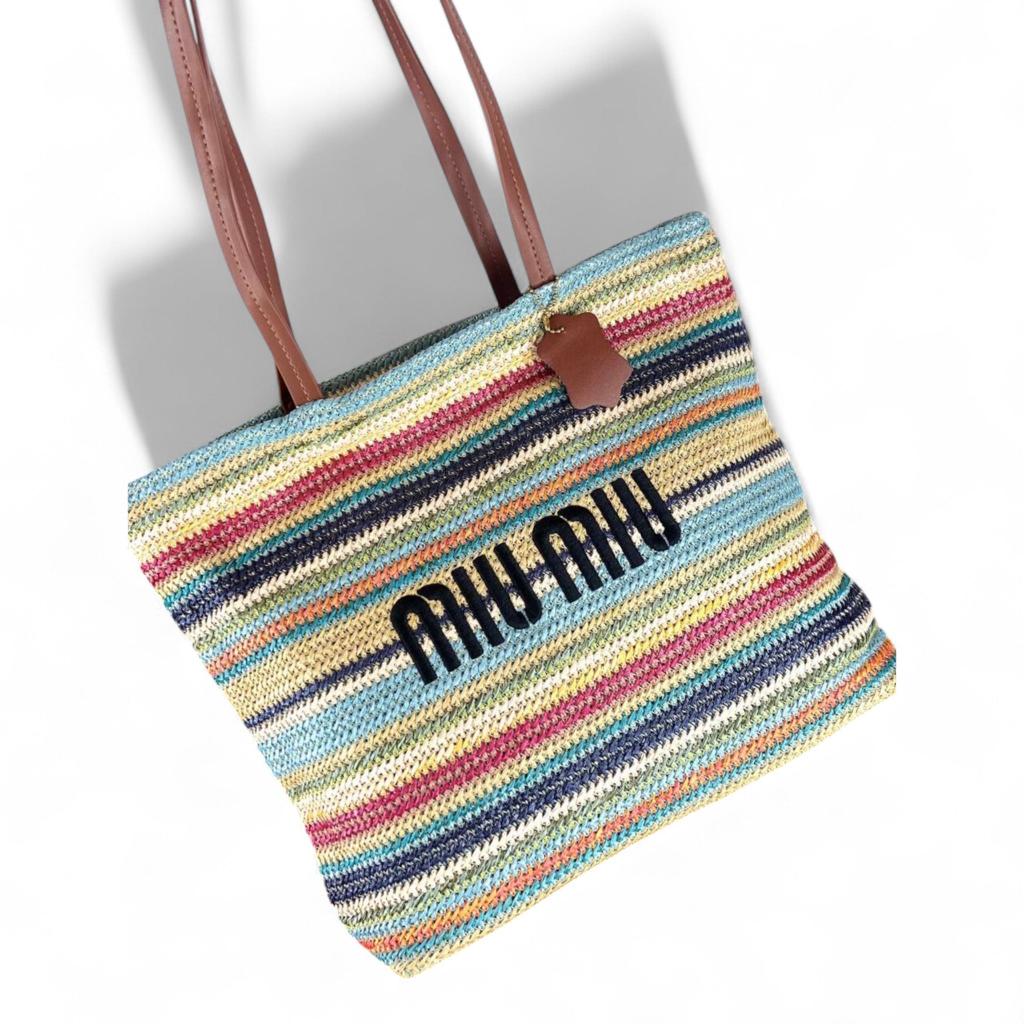 Miu Miu Multicolor Striped Raffia Bag 🌈🧵 – Vibrant, Playful, and Effortlessly Chic
