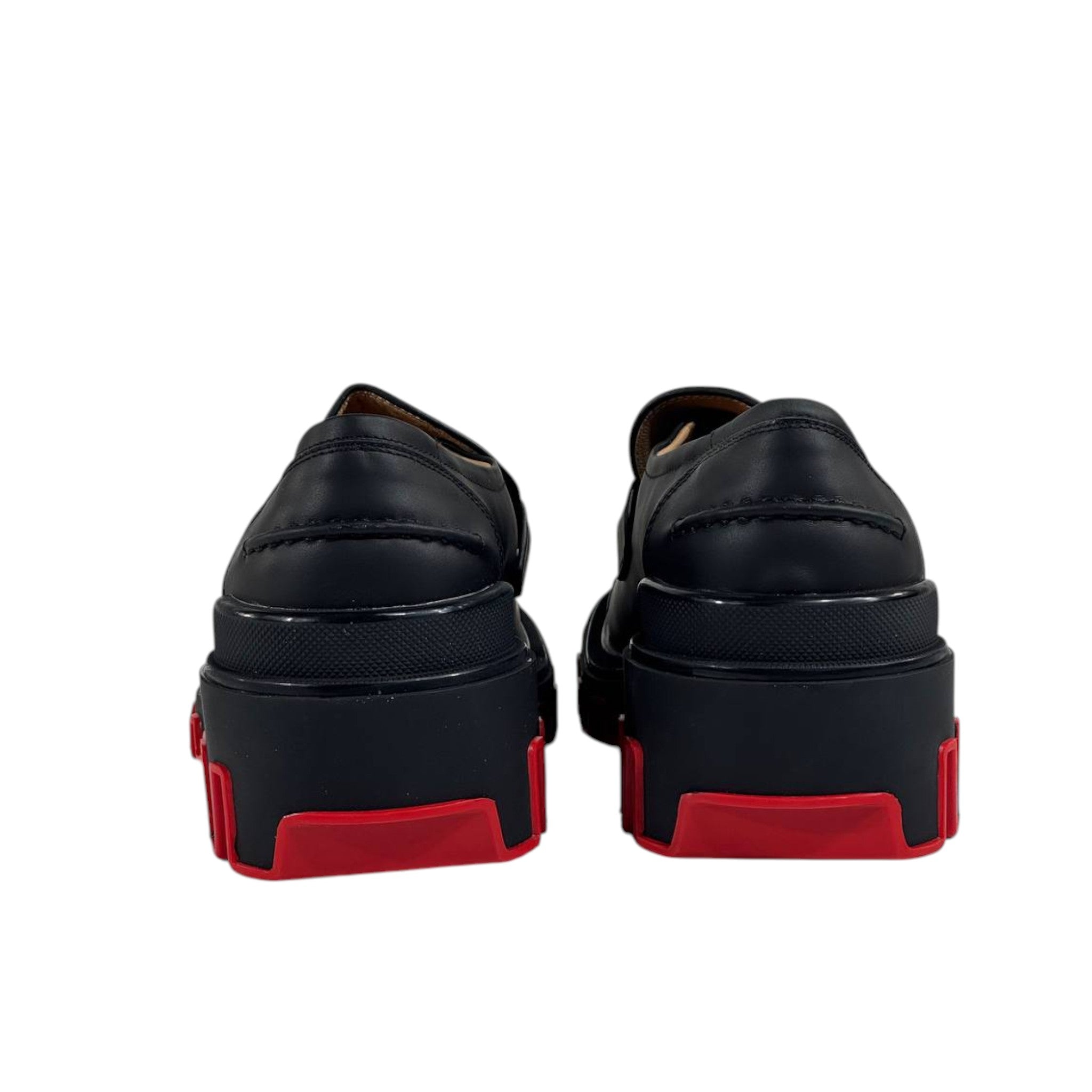 🔥 Christian Louboutin CL Loafers – Black Leather with Red Chunky Sole 👞✨