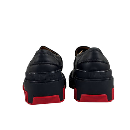 🔥 Christian Louboutin CL Loafers – Black Leather with Red Chunky Sole 👞✨