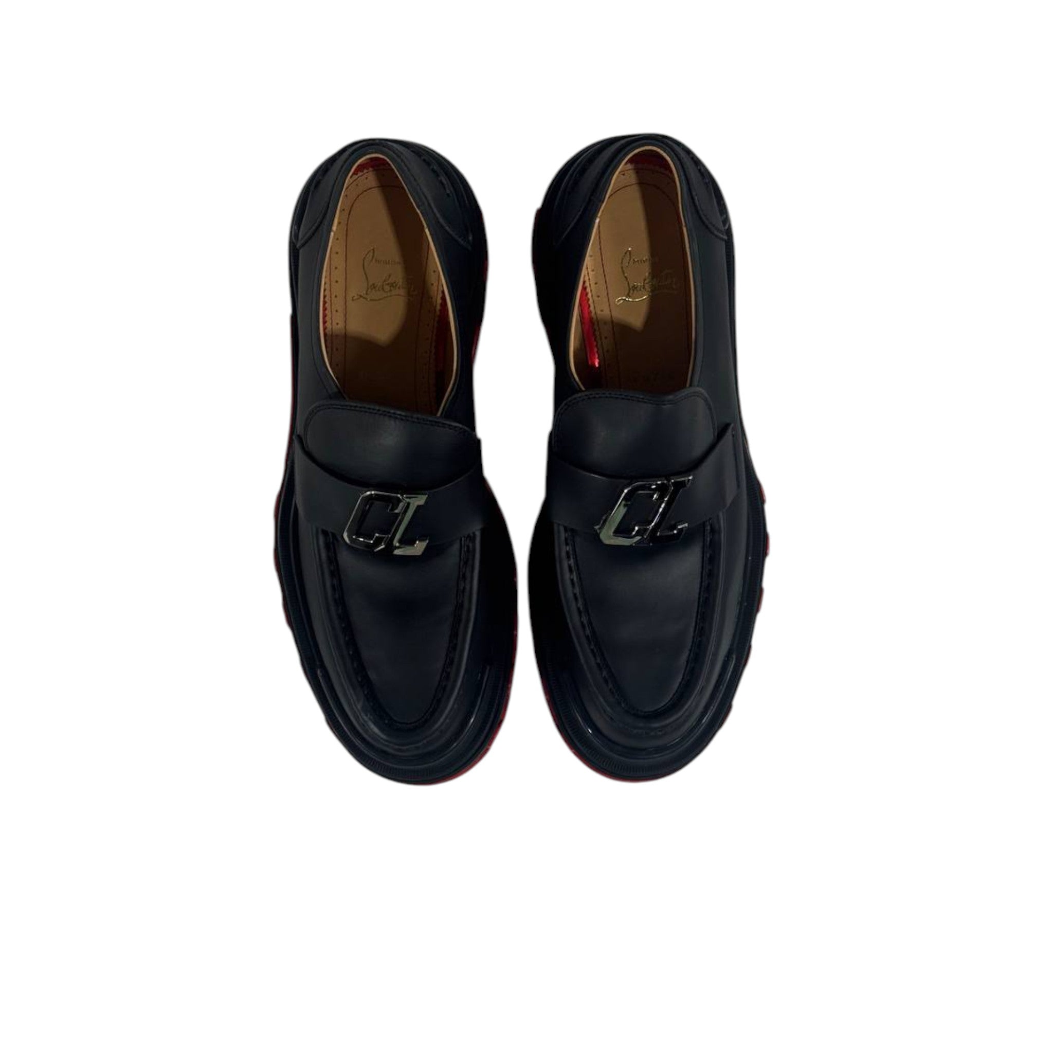 🔥 Christian Louboutin CL Loafers – Black Leather with Red Chunky Sole 👞✨