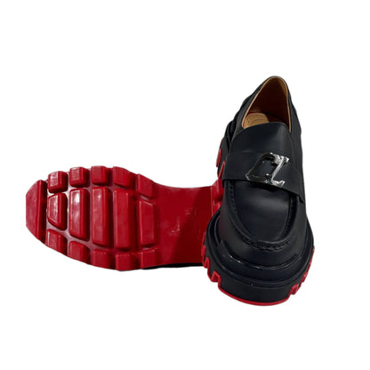 🔥 Christian Louboutin CL Loafers – Black Leather with Red Chunky Sole 👞✨