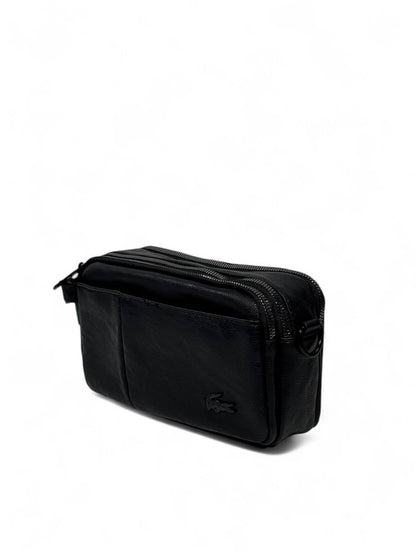🖤 Lacoste Black Minimalist Crossbody Pouch – Premium Leather Look