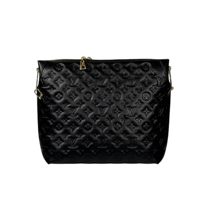 🖤✨ Louis Vuitton Embossed Monogram Tote Bag + Matching Pouch – Black & Gold