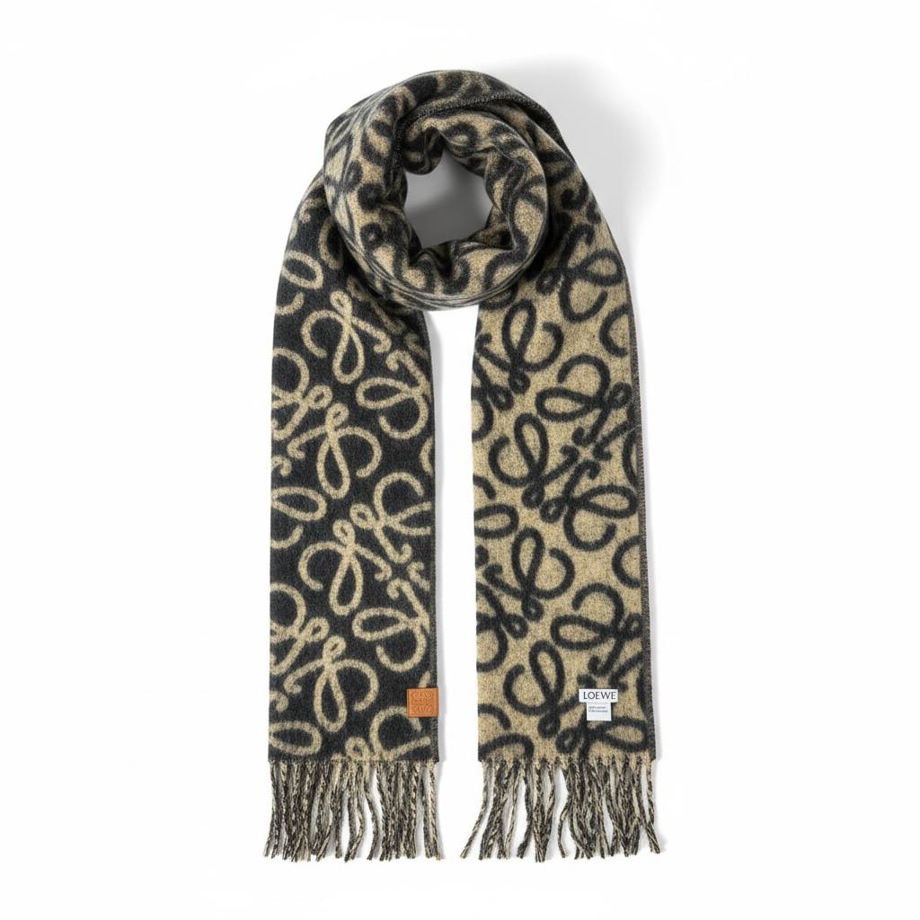 🖤✨ LOEWE Anagram Wool Scarf – Black & Beige Luxury Edition