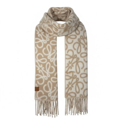 🤍✨ LOEWE Anagram Wool Scarf – Beige & Cream Edition