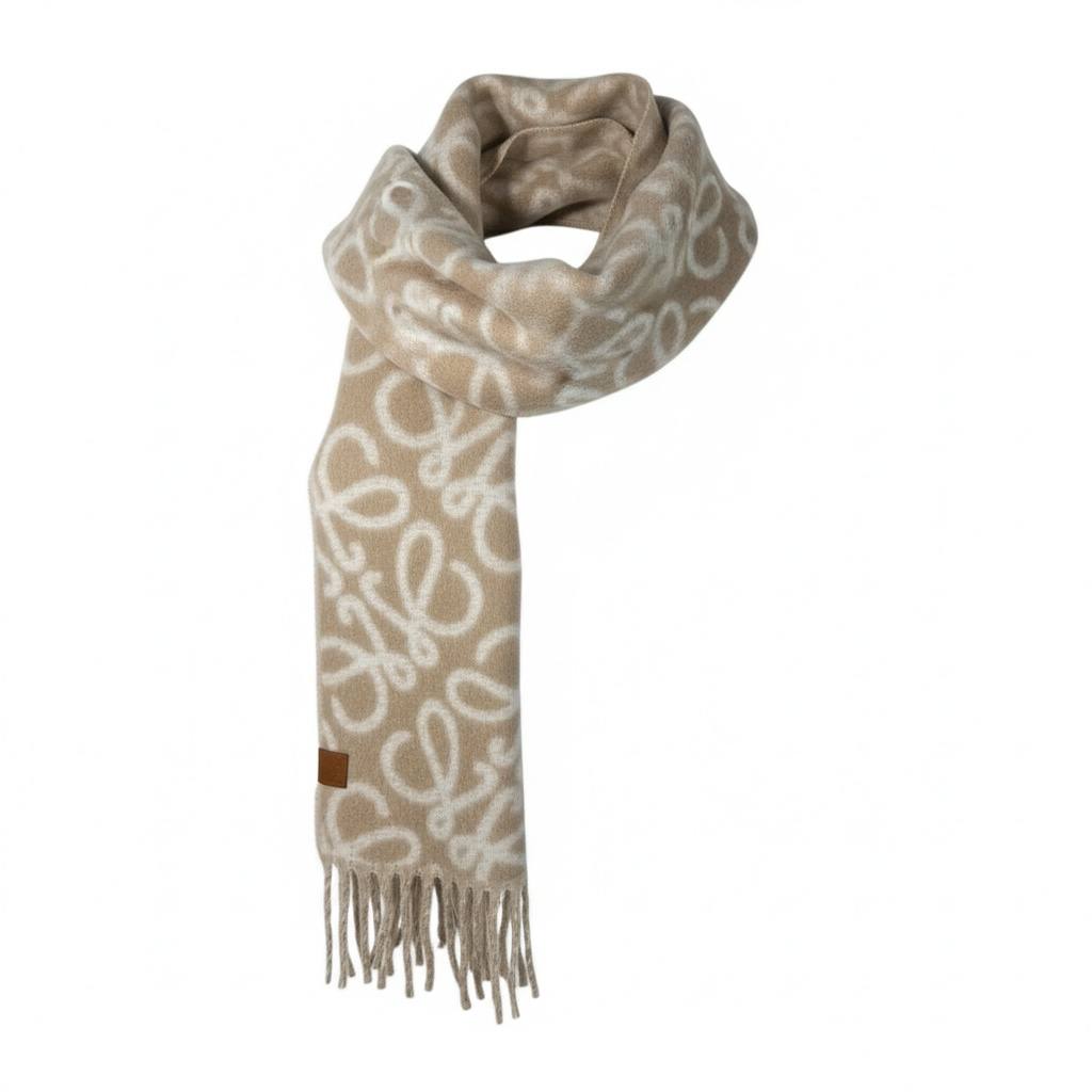 🤍✨ LOEWE Anagram Wool Scarf – Beige & Cream Edition