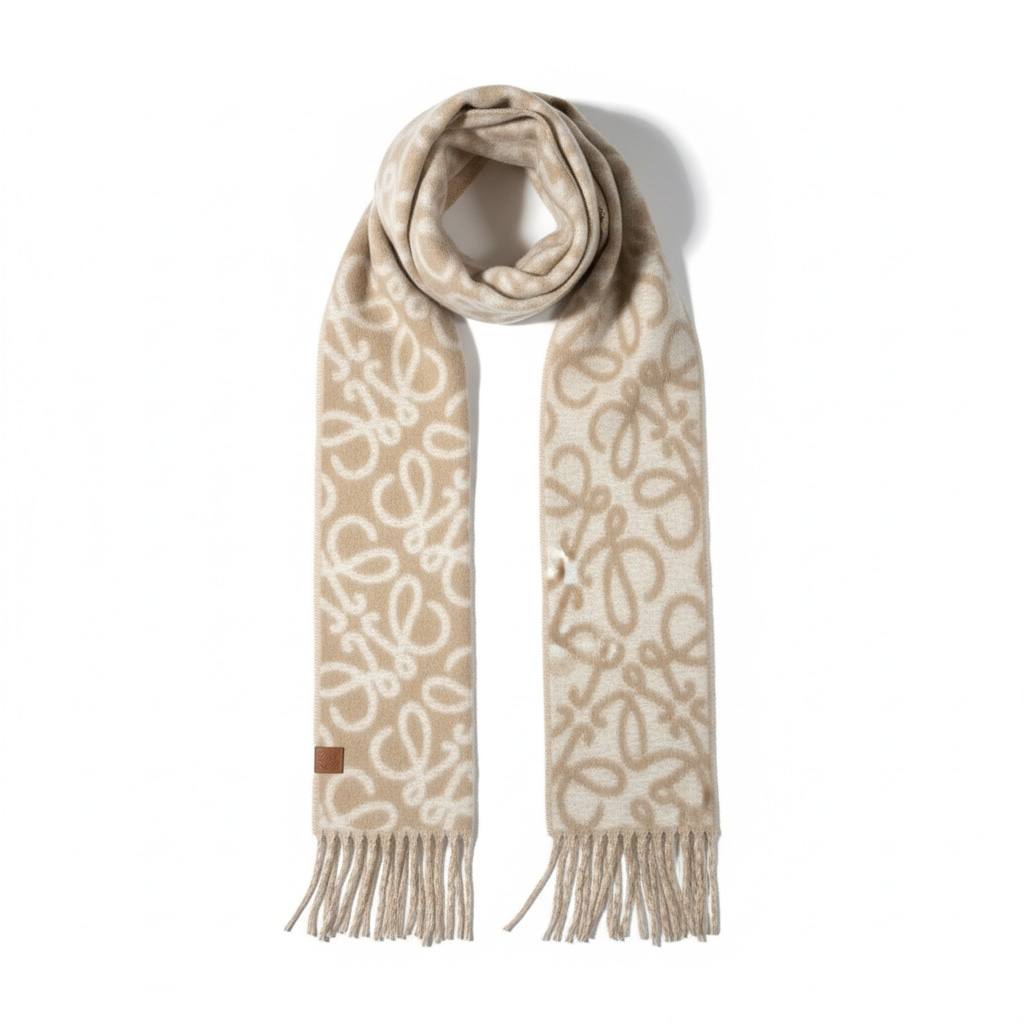 🤍✨ LOEWE Anagram Wool Scarf – Beige & Cream Edition