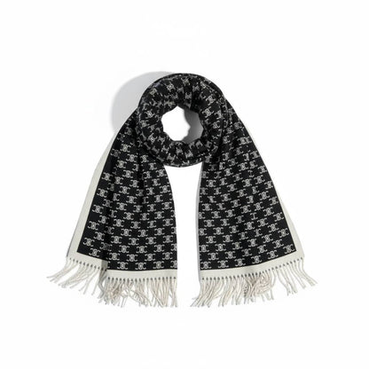 CELINE Double-Face Triomphe Jacquard Scarf – Black & Cream
