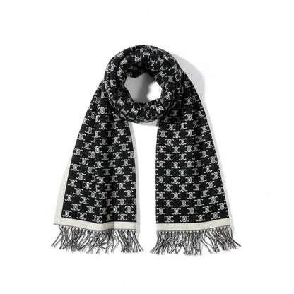 CELINE Double-Face Triomphe Jacquard Scarf – Black & Cream
