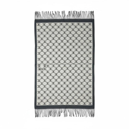 🧣✨ Celine Double-Face Triomphe Monogram Scarf – Grey × Off-White | Premium Winter Luxury