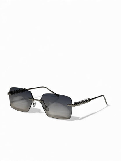 Cartier-Inspired Rimless Square Sunglasses – Gunmetal Spiked Arm Edition 😎✨