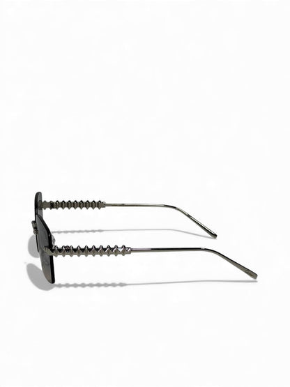 Cartier-Inspired Rimless Square Sunglasses – Gunmetal Spiked Arm Edition 😎✨