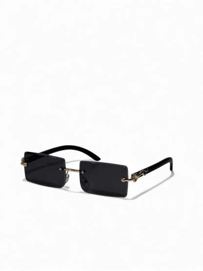 Roberto Cavalli-Inspired Rimless Rectangle Sunglasses – Gold Serpent Temple Edition 😎🐍✨