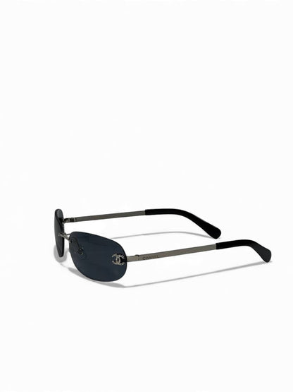 Chanel-Inspired Rimless Oval Sunglasses – Silver CC Crystal Edition 😎✨