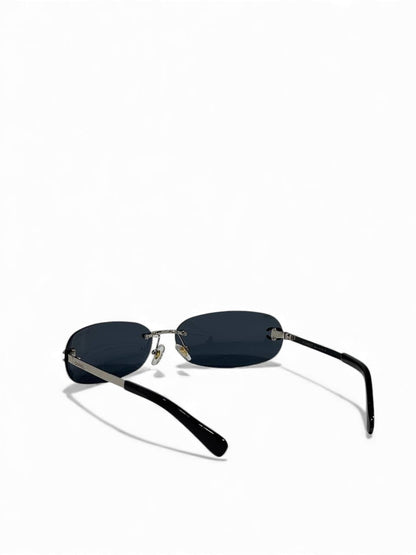 Chanel-Inspired Rimless Oval Sunglasses – Silver CC Crystal Edition 😎✨