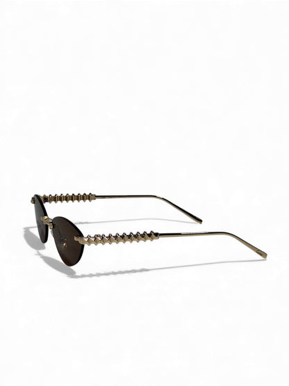 Cartier-Inspired Rimless Cat-Eye Sunglasses – Gold Diamond-Cut Temple Edition 😎✨