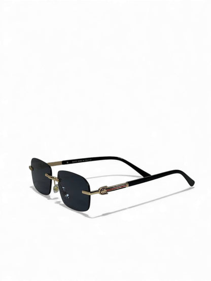 Gucci-Inspired Rimless Rectangle Sunglasses – Gold Temple Stripe Edition 😎✨