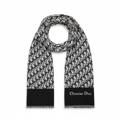 Christian Dior-Inspired Oblique Wool Scarf – Black Monogram Luxury Edition 🖤🤍✨
