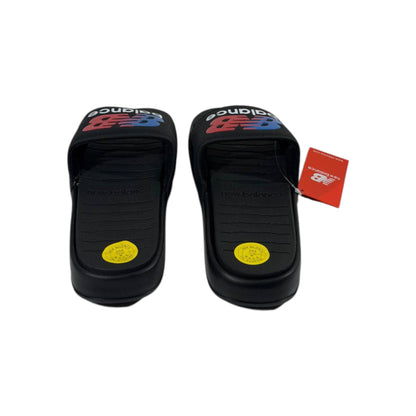 🔥 New Balance Black Icon Slides – Bold Sport Energy 🖤❤️💙